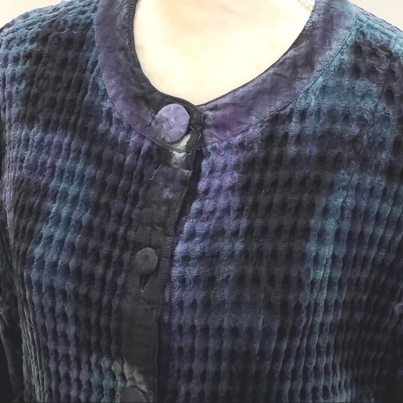 Nadya Cotton Waffle Weave Purple, Blue & Black Hand-dyed Jacket, sz S (1) - Picture 2 of 12